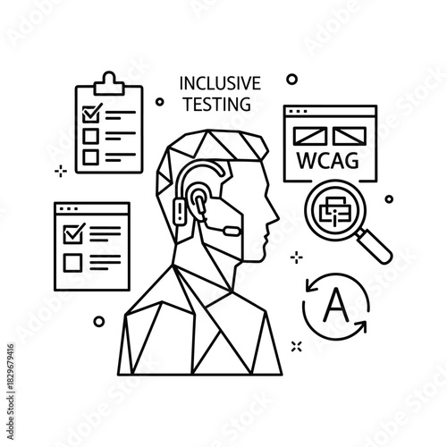 Inclusive testing and accessibility concept with a person, wcag, and quality assurance elements