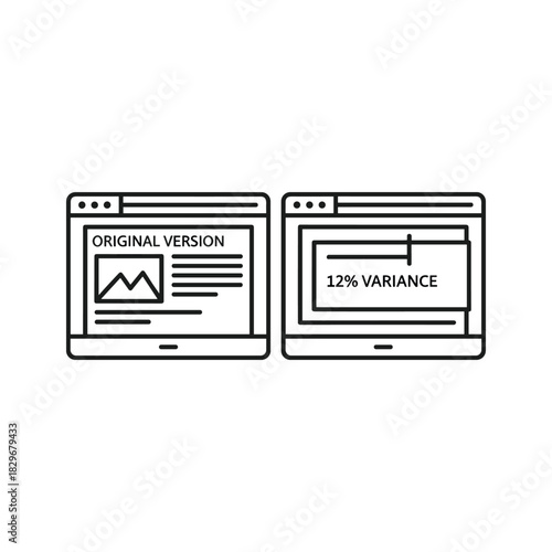 Ab testing concept showing original version and a variant with 12% variance, isolated on white background