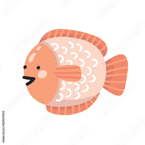 An orange tropical fish with a funny expression. Marine animal, underwater habitat concept. Flat style vector illustration for children's designs.