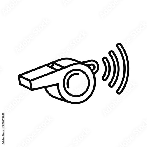 Outline icon of a classic referee or sports whistle with sound waves, symbolizing alert, attention, and signal