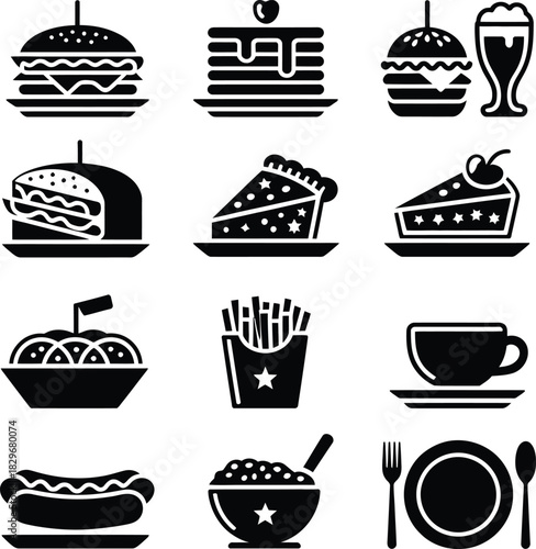 American Diner Food and Fast Food Icons