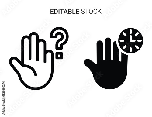 Beautiful silhouette vector of hand gesture icon set with question mark and clock isolated on