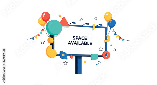 A vibrant illustration of a billboard with the text 'SPACE AVAILABLE' surrounded by colorful decorations.
