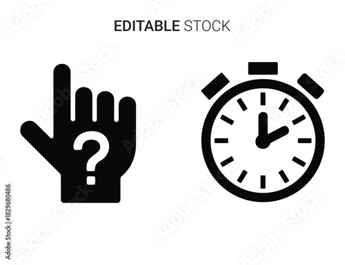 Beautiful silhouette vector of hand cursor icon with question mark and stopwatch timer isolated on