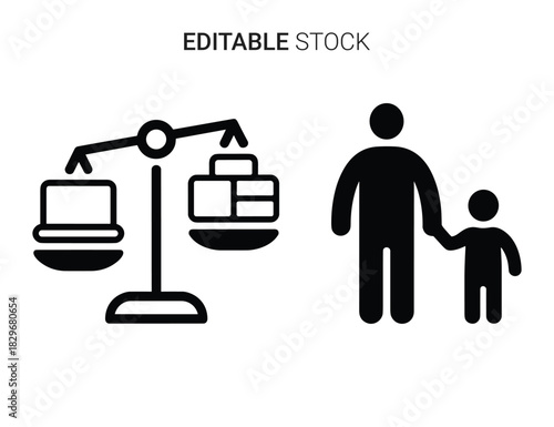 Beautiful silhouette vector of balance scale comparing work and family life isolated on