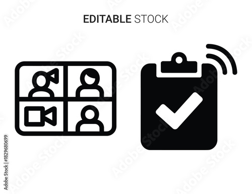 Beautiful silhouette vector of video conference meeting checklist icon set isolated on