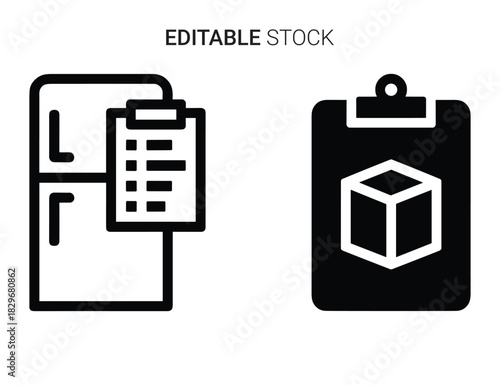 Beautiful silhouette vector of refrigerator inventory list and package delivery clipboard icon set