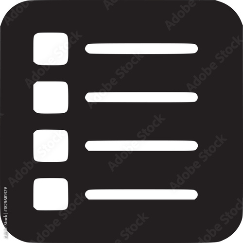 A black and white graphic of a checklist icon with rounded corners on a white background image