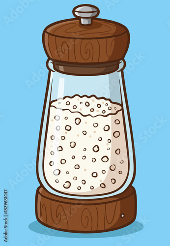 Vector illustration of a mill salt shaker filled with salt.