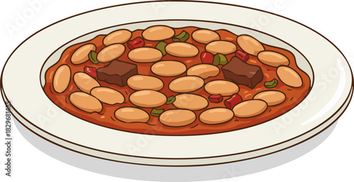 Vector illustration of a plate of cooked beans.