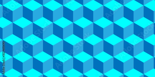Abstract square gradient blue cubic square shape backdrop texture. cube geometric wall and floor vector diamond hexagon triangle wallpaper background.	
