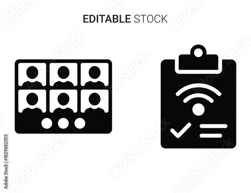 Beautiful silhouette vector of black and white icon set for video conference and wifi checklist