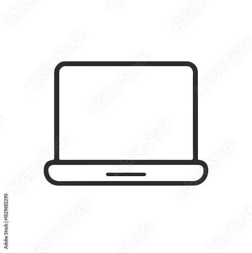Minimalist Laptop Icon – Black Line Drawing of Open Computer with Screen and Touchpad on White Background