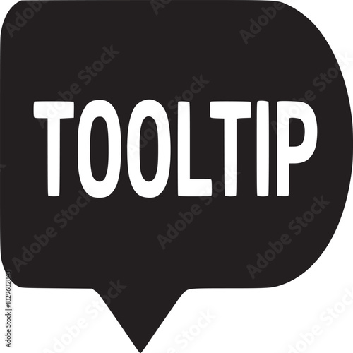 A black tooltip shape containing the word tooltip in white against a white background plain design