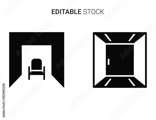 Beautiful silhouette vector of two black and white icon set representing room exit and door view