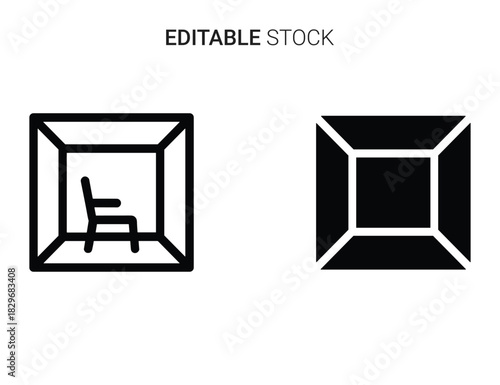 Beautiful silhouette vector of two simple black and white icons representing a room and a square shape