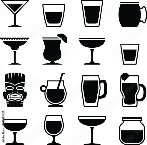 Tiki Bar and Cocktail Glassware Icons