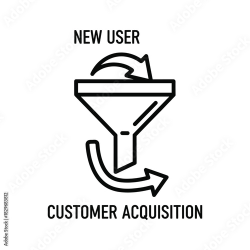 Customer acquisition funnel icon showing the process of gaining new users, isolated on white background