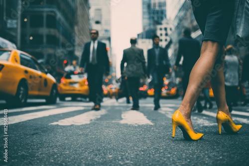 Wallpaper Mural Urban Rush Hour Scene with Woman in Heels Mid-Street Torontodigital.ca