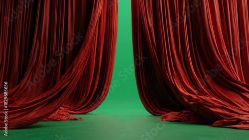 Grand Theater Reveal: Red Curtain Opening to Green Screen