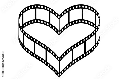 film strip forming a heart shape symbolizing love for cinema, storytelling, creativity, romance, and the art of filmmaking