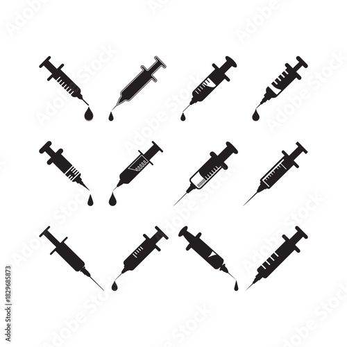 Black Color Injection Silhouette Vector Illustration, Solid White Background.
