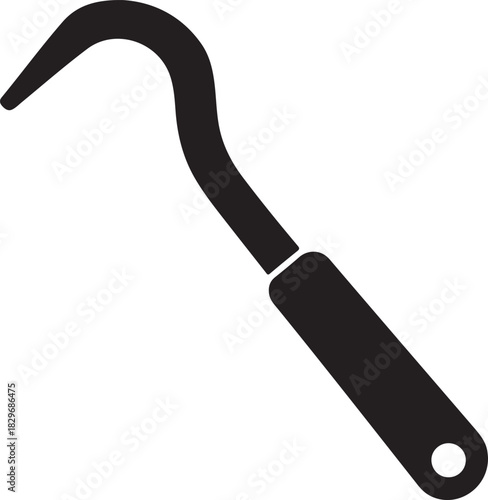 'Agricultural sickle vector tool with a curved blade and ergonomic handle for harvesting crops and gardening work'