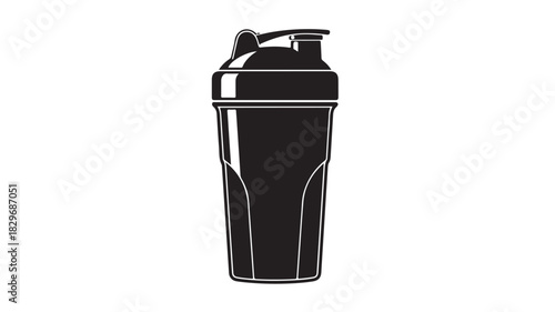 Black protein shaker bottle minimalist vector illustration isolated on white background for fitness and nutrition concepts