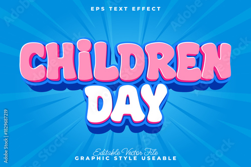 Playful Children's Day Text Effect with Cartoon Style on Blue Background
