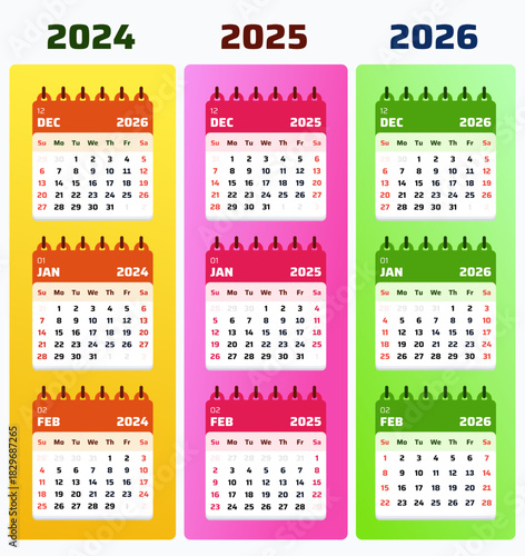 February 2026 Calendar. December January February 2025,2024,2026 Planner Template, New Year January 2024 Agenda Sheet. Minimal flat vector design