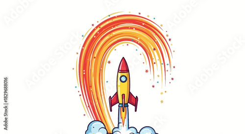 Rocket Launching with Dynamic Trajectory and Smoke.