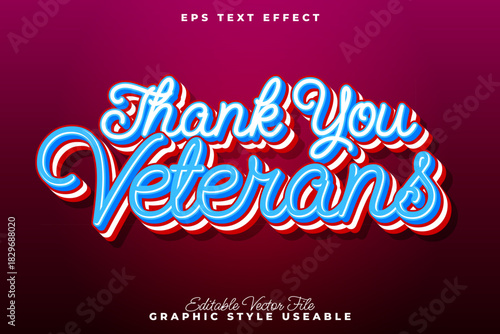 Thank You Veterans 3D Text Effect Editable Vector Illustration