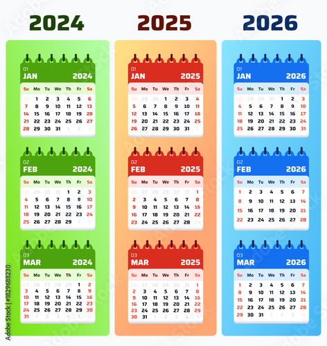 March 2026 Calendar. February January March 2024, 2025, 2026 Monthly Layout, Professional January 2025 Agenda Planner. Modern vector flat design template.