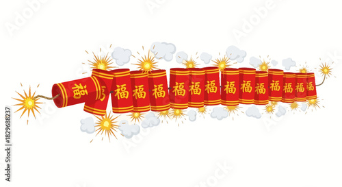 Vibrant red Chinese firecrackers exploding for a festive celebration.