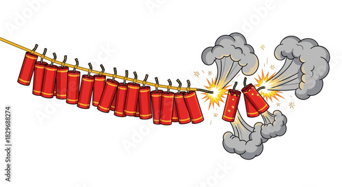 String of Exploding Firecrackers with Smoke.