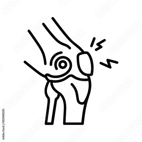 Knee pain icon, outlining discomfort in a human joint. medical illustration of painful leg injury or ailment.