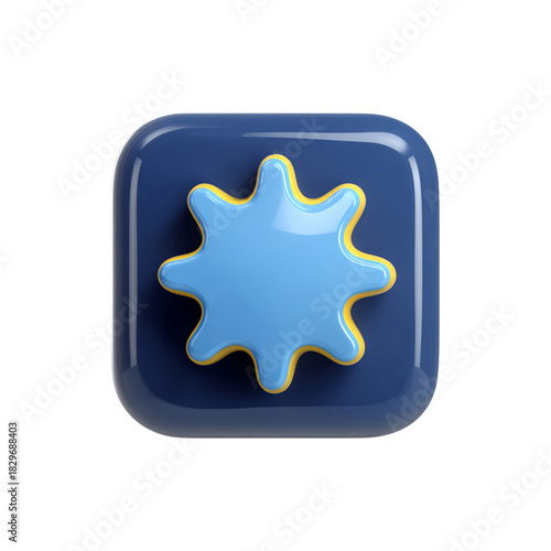 Blue starburst icon on rounded square button on transparent background