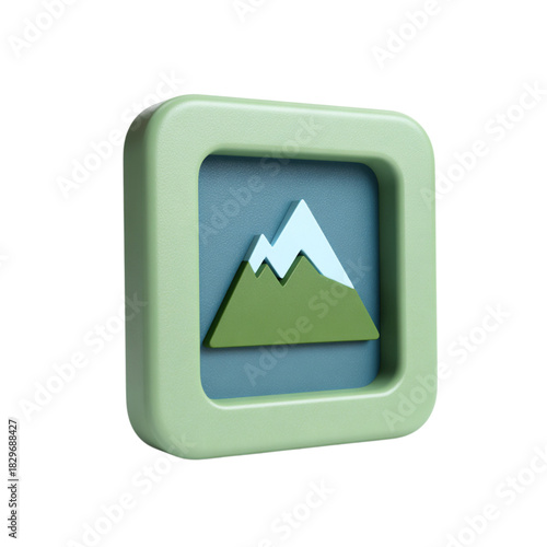 Mountain landscape icon illustration in rounded square frame on transparent background