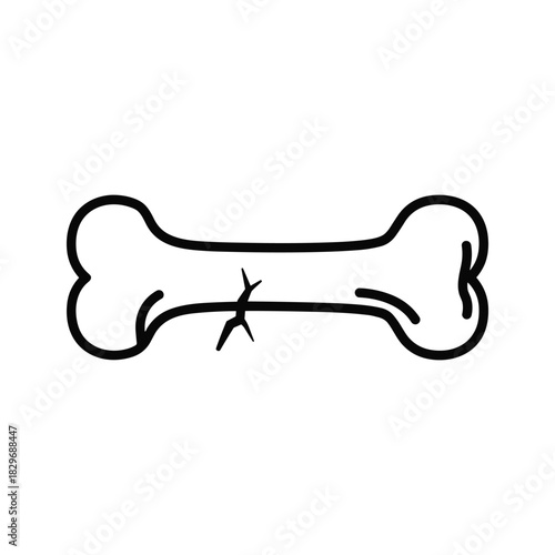 Stylized bone with a visible crack, symbolizing injury, fragility, or skeletal health in a clean line art format.