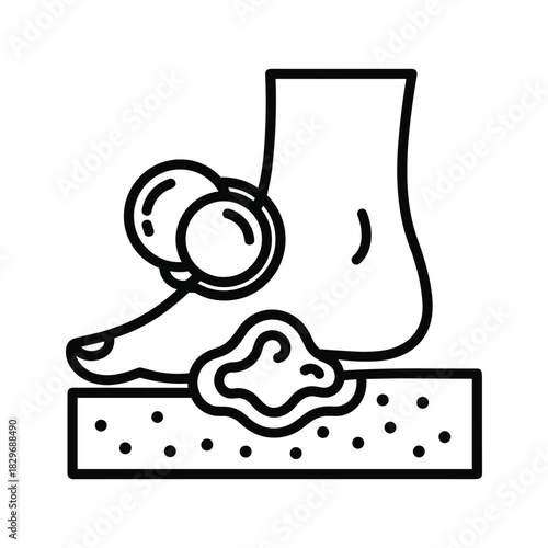 Foot fungal infection diagnosis line icon. magnifying glass examining skin condition, athlete's foot, or ringworm symptoms.