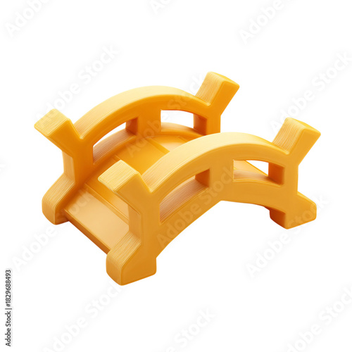 Golden miniature toy bridge rendered in 3D graphics on transparent background
