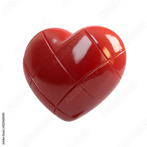 Glossy red heart with diamond pattern isolated on transparent background