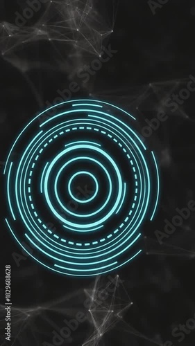 A futuristic digital spiral galaxy illustration with a blue light swirl pattern on a black technology wallpaper backdrop