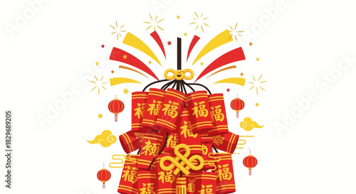 Festive Chinese New Year Firecrackers with Auspicious Symbols.