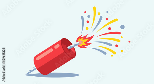 Cartoon Red Party Popper with Confetti Explosion.