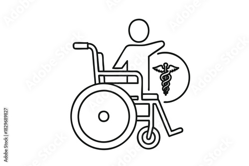 Disabled Person in Wheelchair with Rod of Asclepius