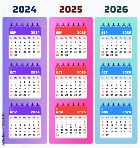 November 2026 Calendar. October December November 2025, 2024, 2026 Monthly Grid, Stylish December 2024 Schedule Layout. Modern vector art
