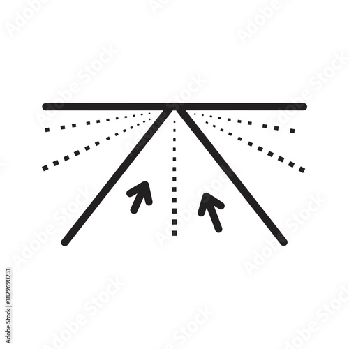 Perspective view angle icon with diverging lines and upward arrows illustrating data input or sensor field of vision.