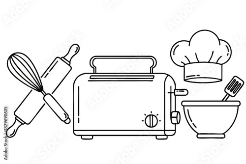 Baking Essentials Line Art Illustration