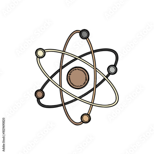 Stylized atom model with orbiting electrons for scientific concept and education